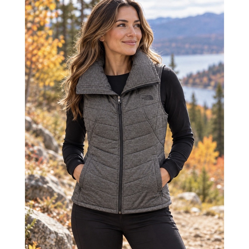 The North Face Women's Pseudio Vest Asphalt Grey Heather Puffer L Outdoors
